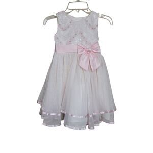Rare Editions Fit and Flare Dress Embroidered Pearl Bow Sleeveless Pink 4T